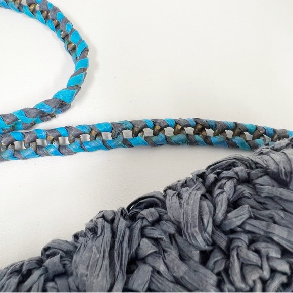 J. Crew Blue Color Block Colorblock Raffia Crossbody Purse - Picture 4 of 7